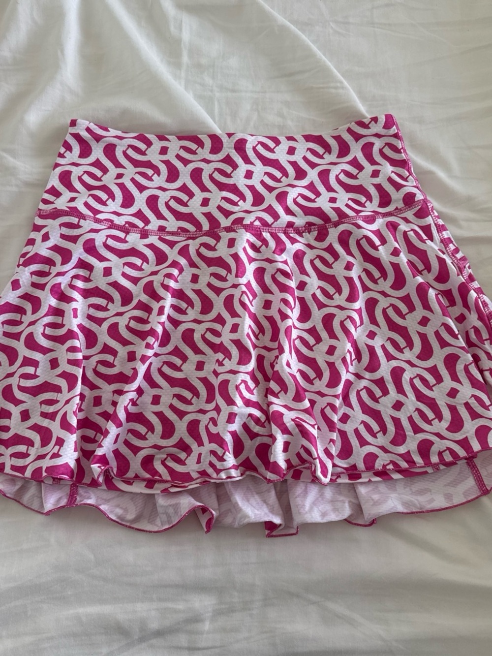Gottex Pink and White Mini Skirt with Chain-Link Print